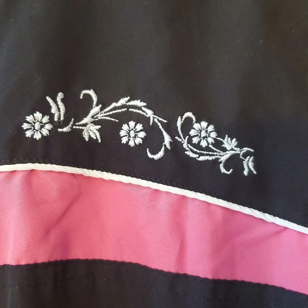 Girly Girl Black and Pink Hooded Lightweight Jacket with Embroidery‎ Size 8/10
